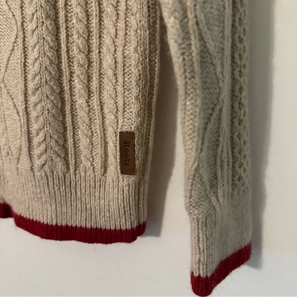 Men's Roots Canada Wool Cable Knit Button Cowl Neck Sweater Size Small
